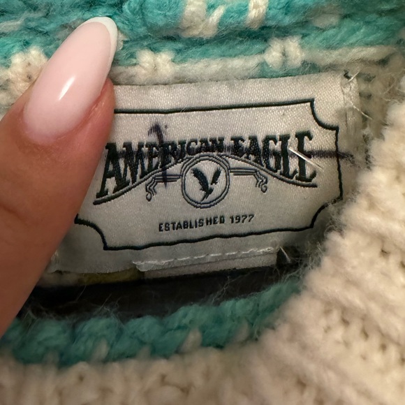 American Eagle Blue Cream Oversized Fairisle Mock Neck Sweater - size S - Picture 12 of 15